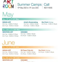 The complete schedule for our much-awaited Summer Camps, detailing the different modules available in May and June, including Indian Art, Western Art, Ceramics, and Printmaking.
