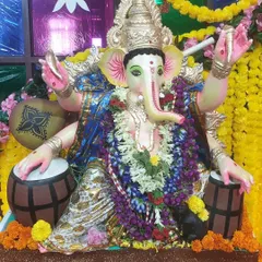 A close-up of the Ganpati idol during our 2023 celebrations, a time of great joy and devotion for our community.