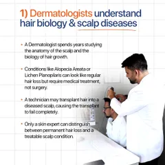 As a dermatologist, I have spent years studying hair biology and scalp diseases. This allows me to distinguish between permanent hair loss that needs a transplant and treatable conditions like Alopecia Areata, preventing misdiagnosis and failed procedures.