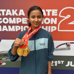 Advita Mohan stands tall with her three gold medals from the Karnataka State Shooting Championship. Her success across multiple team events highlights the strength and depth of our training programs.