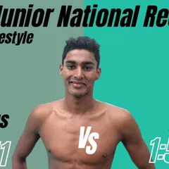 A graphic showcasing Dhakshan S's new Junior National Record in the 200m Freestyle. Our training programs are designed to help swimmers shave off crucial seconds and achieve their personal best.