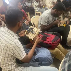 Engineering students getting their hands dirty, working together to assemble and wire their robots during our workshop. This is where theoretical knowledge meets practical application.