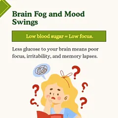 Feeling that afternoon brain fog? It could be linked to low blood sugar from skipping meals. This infographic explains how less glucose to your brain can lead to poor focus and irritability, a common issue for busy professionals.