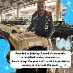 Our service is founded on expertise and a genuine love for animals. Our founder, Anand Vishwanath, is a certified canine behaviorist with over 15 years of experience. Here he is at the airport, personally overseeing a pet's journey, ensuring every detail of the international move is handled correctly.