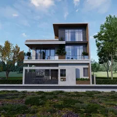 This 3D render of a multi-level residence highlights my ability to blend different textures and forms to create a dynamic and modern architectural statement.
