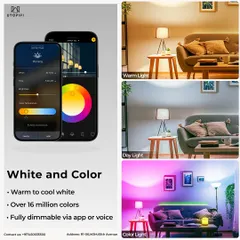 Find the perfect light for any occasion. Our smart lighting solutions offer a full spectrum, from warm to cool white, plus over 16 million colors. All options are fully dimmable via our app or your voice for complete control.