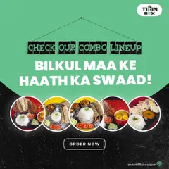 Check out our combo lineup! Each tiffin is designed to give you that 'bilkul maa ke haath ka swaad'. We have different combinations every day so you never get bored of our healthy tiffin service.