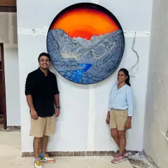 A proud moment standing next to the finished "Land of Rising Sun" mural before its final installation. Creating large-scale pieces like this is a team effort, and it’s so rewarding to see it ready to go to its new home.