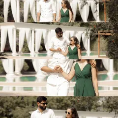 A creative collage using architectural elements to frame the couple. This stylized pre-wedding shot shows our approach to finding unique compositions in any location.