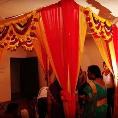 A view of the intimate mandapam setup during the ceremony. Even in a smaller space, I ensure the decor creates a sacred and beautiful setting for your vows.