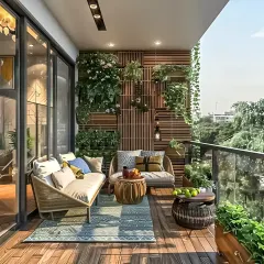 We transformed this apartment balcony into a lush green oasis. Featuring a vertical garden, comfortable seating, and natural wood elements, it's the perfect urban retreat for relaxing and unwinding.