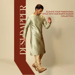 Desi and dapper. Elevate your traditional style with my kurta pajama collection. This sage green printed silk kurta offers a perfect blend of trend and tradition.