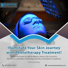 This is a look at a phototherapy session in progress. The patient is comfortably positioned while a specific wavelength of blue light is administered to the skin. We use protective eyewear to ensure complete safety during this precise, dermatologist-supervised treatment for conditions like acne.