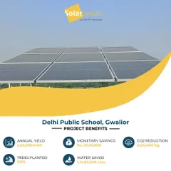 My work with Delhi Public School, Gwalior, showcases the benefits of solar for educational institutions. This system saves the school almost ₹23 lakhs annually and has the environmental impact of planting over 9,000 trees.