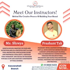 Meet our instructors, Shreya and Prashant. Shreya is a certified yoga therapist and nutrition expert specializing in women's health, while Prashant is an expert in aerial yoga, philosophy, and Hatha yoga.