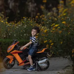 Another wonderful shot from our outdoor bike ride session. The warm sunlight filtering through the flowers creates a magical atmosphere as this little adventurer enjoys his ride.