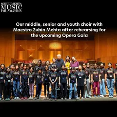 Our middle, senior, and youth choirs pictured with Maestro Zubin Mehta after rehearsing for the Opera Gala. A truly inspiring moment for our young singers.