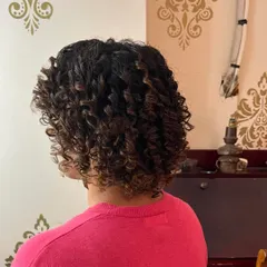 Another angle of the curly bob, highlighting the shape and how the curls now sit beautifully.