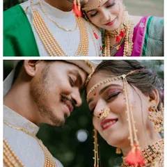 A collage of close-up, intimate moments between a bride and groom, focusing on their emotional connection.