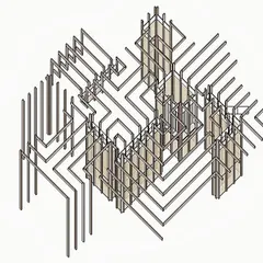 A conceptual diagram showing the geometric logic of the 'lantern' partitions in the Lucknow penthouse. The drawing reveals the underlying structure that creates the maze-like pattern of wooden beams.