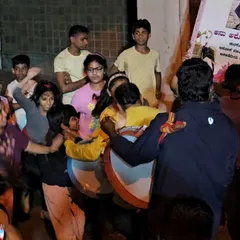 The whole group joins in for a celebration, with drums and dancing. These moments of shared joy are just as important as our training.