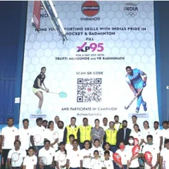 A group photo from the IndianOil "Cheer for India" campaign held at our academy, where our students got to interact with top athletes.