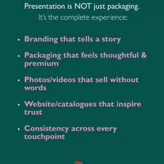 Presentation is the complete experience. This visual details what goes into great presentation, from branding that tells a story to consistency across all touchpoints.