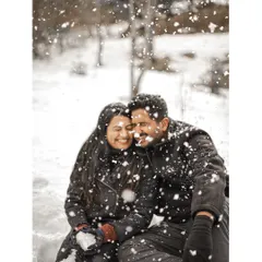 Pure joy and laughter during a playful snowball moment in Manali. My goal is to capture the fun, unposed interactions that truly define your relationship.