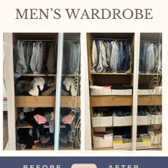This men's wardrobe makeover shows how the right containers and folding techniques can completely change a space. Now, every shirt, pair of pants, and accessory has a logical home, simplifying the morning routine.