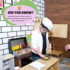 Fun fact: pretend play is amazing for a child's creativity and problem-solving skills. Our little chef here is getting a head start.