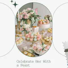 Celebrate her with a feast. This beautiful dessert table, adorned with pastel macarons, cakes, and fresh roses, is the perfect way to add a touch of sweetness and elegance to any special occasion.