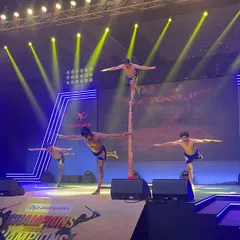 A powerful group pose from our performance at the ICC World Cup event. The coordination and strength required for these human pyramids demonstrate the high level of skill our artists possess.