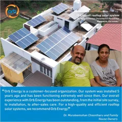 Dr. Muraleemohan and his family have had their rooftop solar system for five years and report that it has been functioning extremely well since installation. They describe their overall experience as outstanding, from the initial site survey and installation to our ongoing after-sales care.