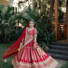 Every bride deserves a portrait that captures her grace and joy. We create these beautiful, classic shots, like this one of the bride twirling in her stunning red lehenga, to give you a memory you will cherish forever.