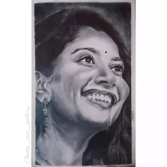 A charcoal and graphite portrait of the talented actress Sai Pallavi, also known as "Rowdy Baby". I focused on capturing the genuine joy in her wide smile.