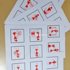 These are some of the practice sheets from the course, focusing on basic human figures in various poses and activities. Mastering these fundamentals is the key to creating dynamic Warli scenes.