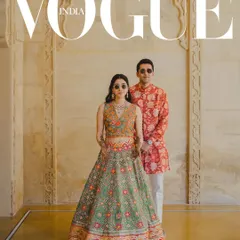 A regal portrait of Riya and Anshil, featured on the digital cover of Vogue India. We captured their modern royalty against the timeless architecture of Jaisalmer.