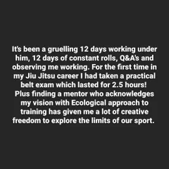 A few words about my brown belt journey. Finding a mentor who understands and supports my vision for an ecological approach has been incredibly freeing.