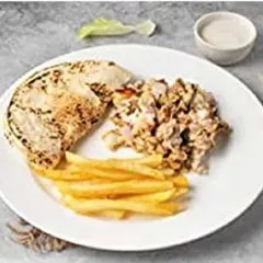 If you prefer to build your own bites, my shawarma platter is the perfect choice. It comes with tender shawarma chicken, fresh flatbread, and fries served separately.