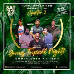 The official poster for 'Groovy Tropical Nights Chapter 2'. I was part of a lineup of six national DJs, offering four hours of non-stop social dancing across two dedicated dance floors.