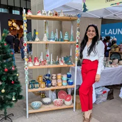 A happy moment at a Christmas market with my full collection on display. Being able to connect with customers and see my work find new homes makes all the hard work worthwhile.