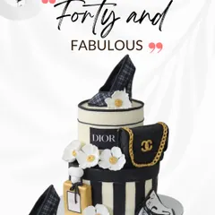 For the fashion-forward individual, this "Forty and Fabulous" cake is the ultimate statement piece. It's a two-tiered design inspired by luxury brands like Dior, complete with edible, handcrafted fondant details like a designer bag, perfume bottle, and stylish shoes.