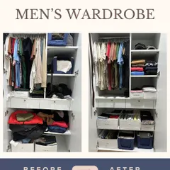 For this men's wardrobe, we focused on function. Using vertical folding and categorized bins, we created a system that is easy to see and even easier to maintain, turning morning chaos into calm.