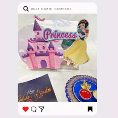 A fairytale Rakhi gift. This princess-themed hamper, featuring Snow White and a castle, is a magical way to celebrate with your sibling.