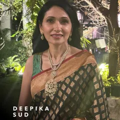 Styling for the entire family is a special part of my service. Here, our client Deepika looks regal at a family wedding in the Iris Necklace and Rosa Pastel Drops, a set we chose to match the grandeur of the occasion.