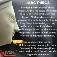 An exploration of Raag Durga, a pentatonic (Audav Jaati) raga from the Bilawal Thaat. This infographic details its characteristic pakad and its power to invoke divinity, epitomizing both bhakti and shringar rasa.