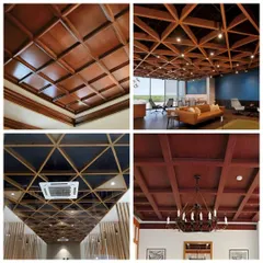 A look at different wooden false ceiling designs, including coffered, geometric, and rafter styles that can add warmth and character to any room.