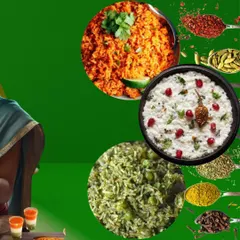 Rice is a staple, and we prepare it in many delicious ways. Here you can see some of our variety rice options like flavorful tomato rice, cooling curd rice, and a healthy mint rice, perfect for a quick and tasty lunch.