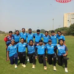 Our girls' team, united and ready for their match at the AT Cup Tournament at the Jio Institute ground in Ulwe.