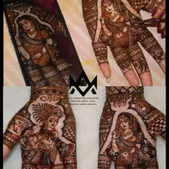Here you can see how I transform a reference photo into a detailed mehendi portrait, capturing the likeness of the bride and groom.
